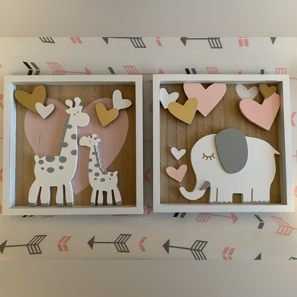 Hobby Lobby Set of Two Children’s Wall Art Elephant Giraffe & Hearts
